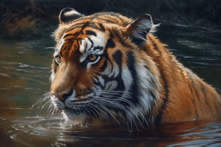 湖中游泳的老虎图片
