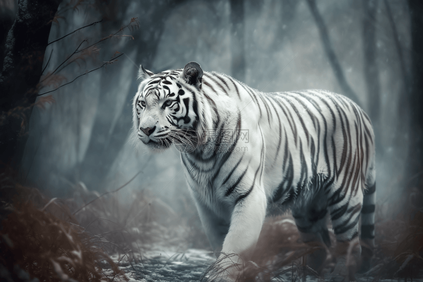 林中行走的白虎图片