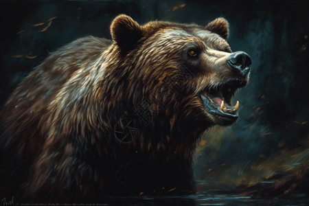 咆哮灰熊凶猛的棕熊插画