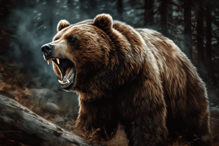 强悍的棕熊咆哮灰熊高清图片