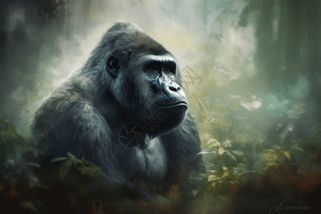 森林中雄伟的猩猩背景图片