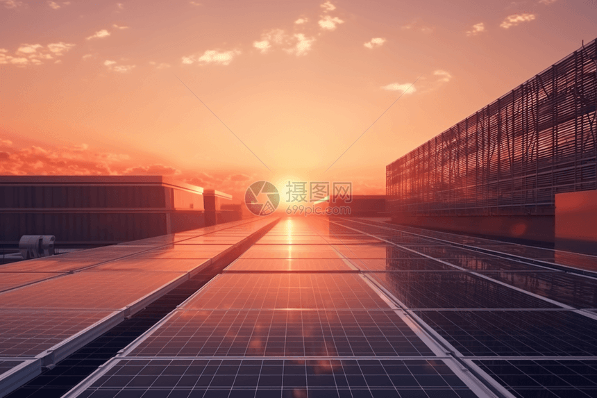 日落时的太阳能板图片
