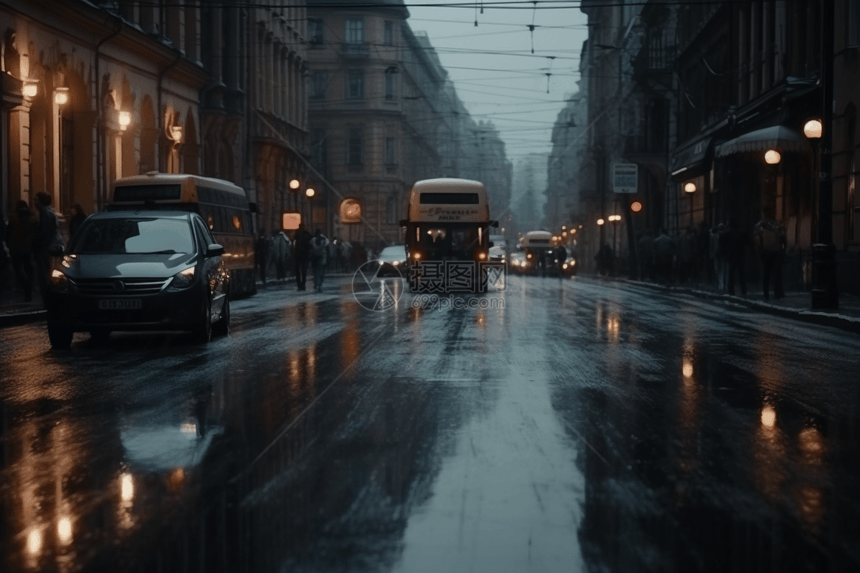 城市的雨后路面图片