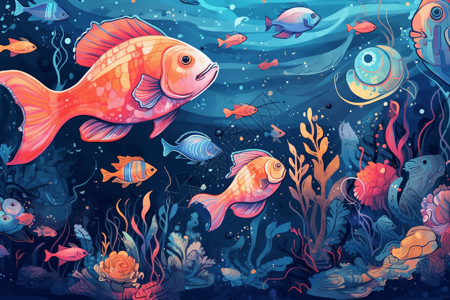 插画水中的鱼图片