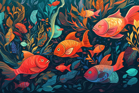 彩色鱼类水中鱼类插画插画