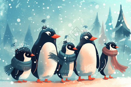 雪地的企鹅动漫背景图片