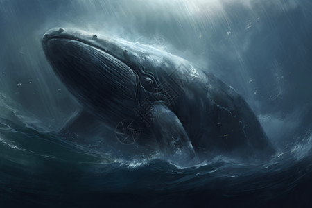 鲸鱼与少年插画大海上飞跃的白鲸背景