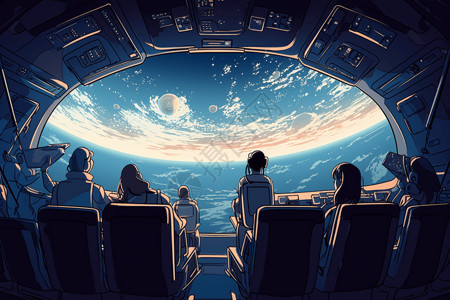 太空旅游在太空俯视地球的人插画