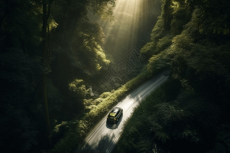 森林里行驶的车辆图片