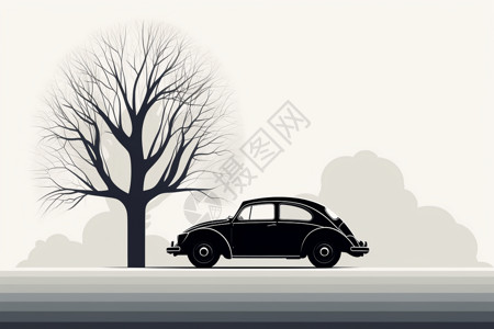 黑色复古汽车插图背景图片
