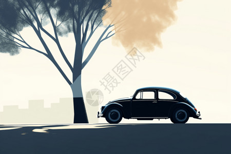 黑色复古汽车插画背景图片