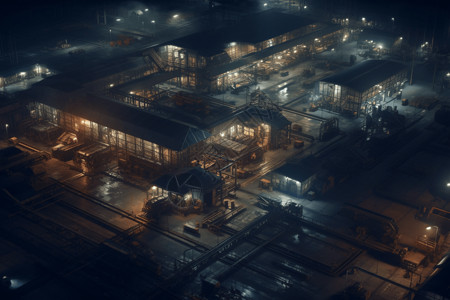夜间工厂的生产线和重型机械图片