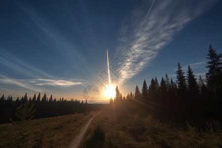 消失的森林消失在云层中的火箭背景
