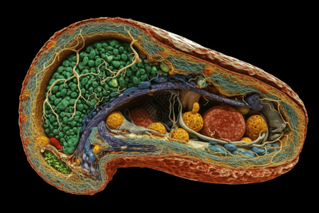 人类器官胰腺的解剖结构和功能插画