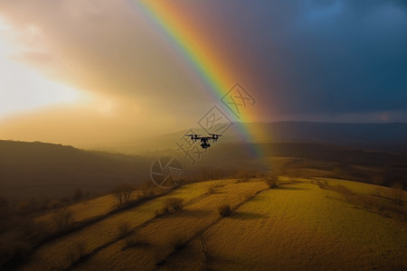 无人机飞越农场地区图片