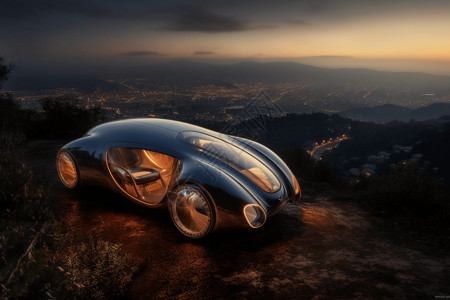 车窗夜景山顶上的汽车插画