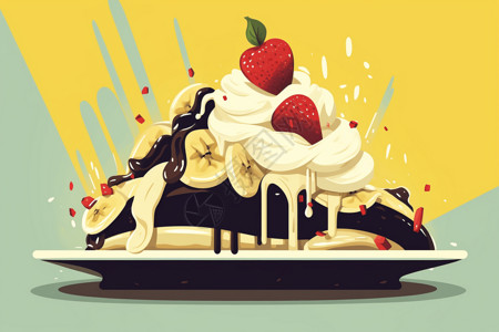 樱桃干奶油蛋糕插画