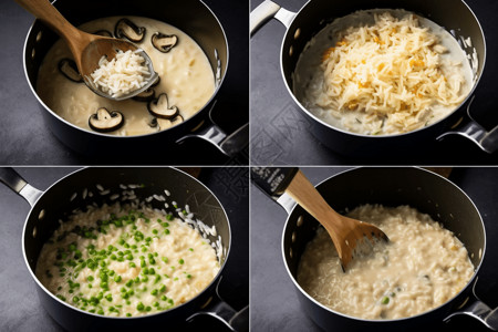 奶油烩饭过程的搅拌高清图片