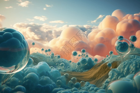上升的气泡气泡上升到云层上插画