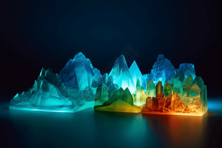 冰山合成发着绿光的山插画