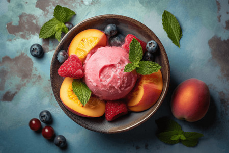 手绘桃子雪糕多种水果的冰糕背景
