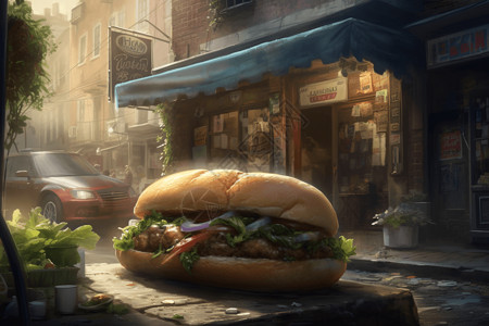 街头烤奶酪三明治背景图片