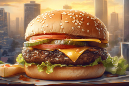 汉堡天际线芥末汉堡背景设计图片