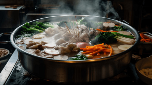 肉和蔬菜的火锅背景图片