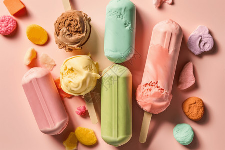 彩色奶油甜甜的冰淇淋背景