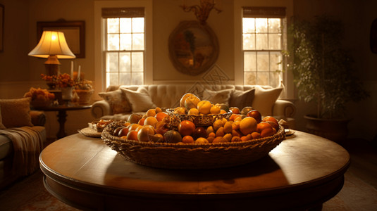 苹果小屋客厅茶几上的水果拼盘设计图片