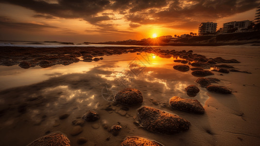 日落的海岸背景图片