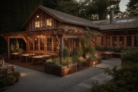 自然木材乡村农场餐厅场景渲染图设计图片