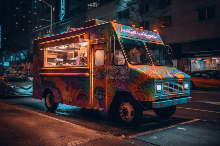 彩色食品卡车的图图片