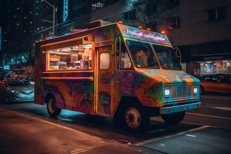 彩色食品卡车的图图片