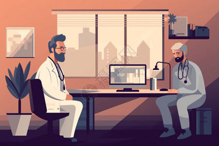 电脑远程会议医生和病人进行医疗问诊插画