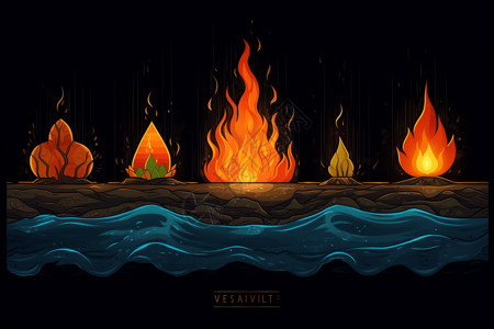 澳洲火焰木矢量图五行的平面卡通插图插画