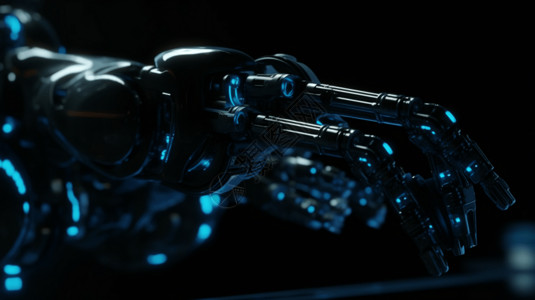 蓝色霓虹灯金属机械臂图片