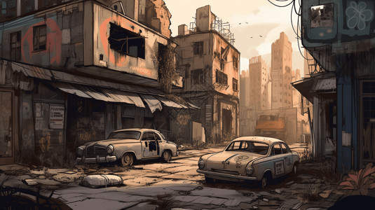 废弃的城市区域卡通插图背景图片