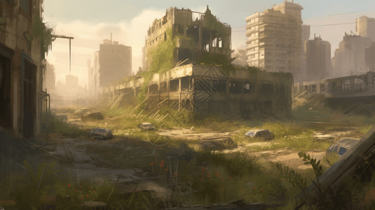 世界末日后的城市景观插图背景图片