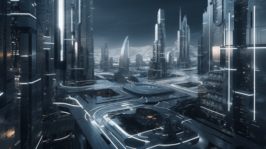 未来派城市景观渲染图背景图片