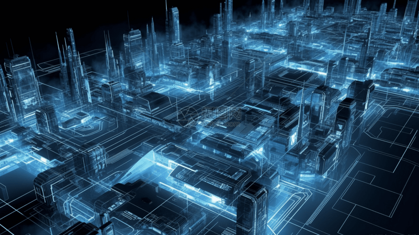 未来城市的蓝图渲染图图片