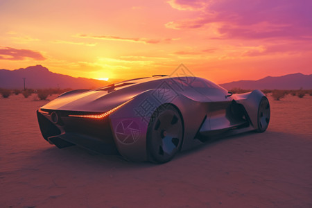 未来的汽车行驶在沙漠里图片