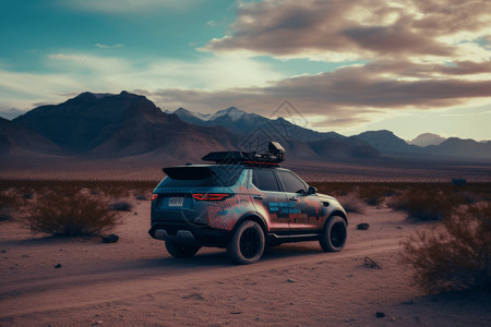 沙漠公园越野车穿过沙漠图设计图片