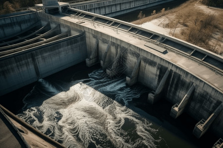 大坝中的抽水蓄能系统特写图设计图片