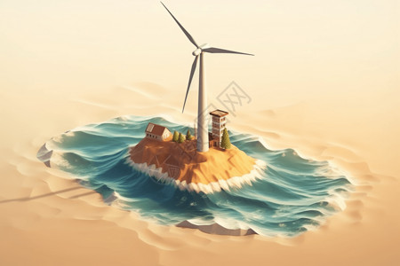 海上风力涡轮机粘土风格设计图片