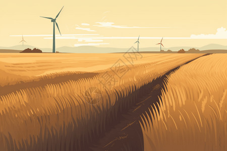 风力涡轮机的卡通插图背景图片