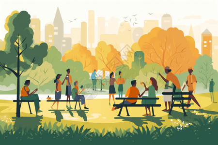 夏日公园的平面插图背景图片