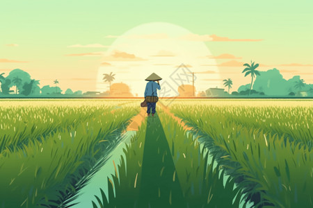 农民在稻田里收割水稻景色插图图片