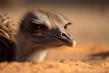 动物头部鸵鸟头在沙子里背景
