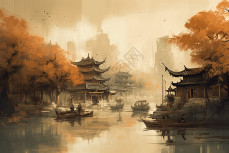 江南风格的建筑背景图片